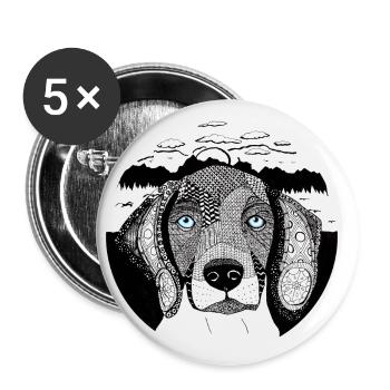 Hund Portrait Zentangle - Buttons klein 25 mm (5er Pack) - Weiß - Vorne