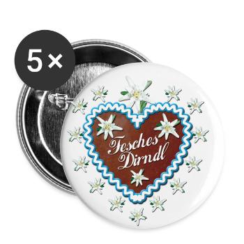 Lebkuchenherz Fesches Dirndl - Buttons klein 25 mm (5er Pack) - Weiß - Vorne