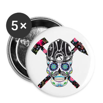 Crâne de mineur avec des fleurs - Lot de 5 petits badges (25 mm) - blanc - Devant