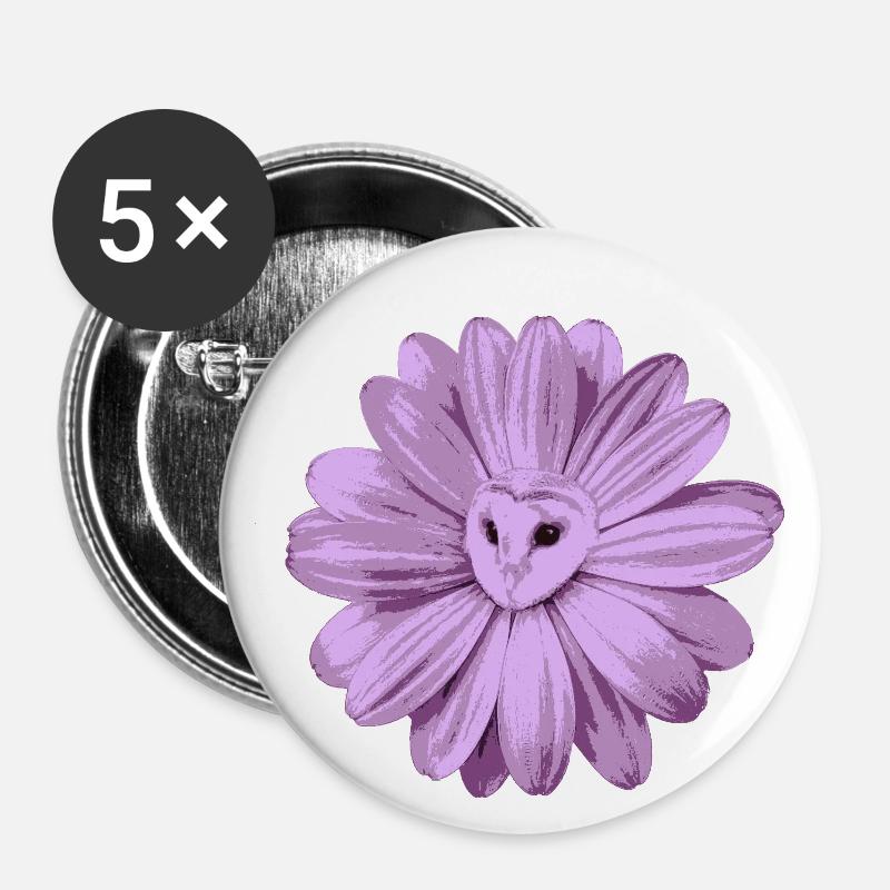 owls flower - Buttons small 1''/25 mm (5-pack) - white