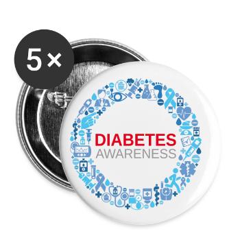 Diabetes Awareness Blue Symbols Circle - Buttons klein 25 mm (5er Pack) - Weiß - Vorne