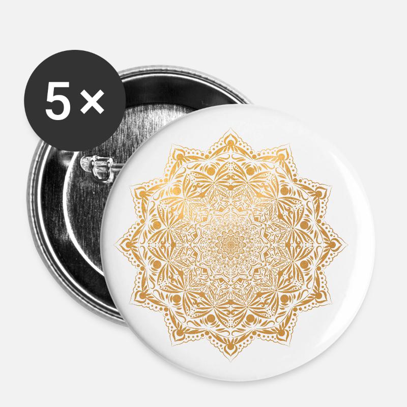 Mandala en or - Lot de 5 petits badges (25 mm) - blanc
