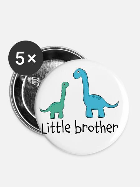 cute dinosaur siblings "Little Brother" - Buttons small 1''/25 mm (5-pack) - white