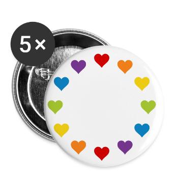 LGBT Gay Pride Herzen Regenbogen Europa Flagge EU - Buttons klein 25 mm (5er Pack) - Weiß - Vorne