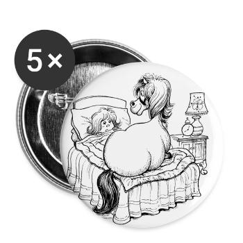 Thelwell Cartoon Pony im Bett - Buttons klein 25 mm (5er Pack) - Weiß - Vorne