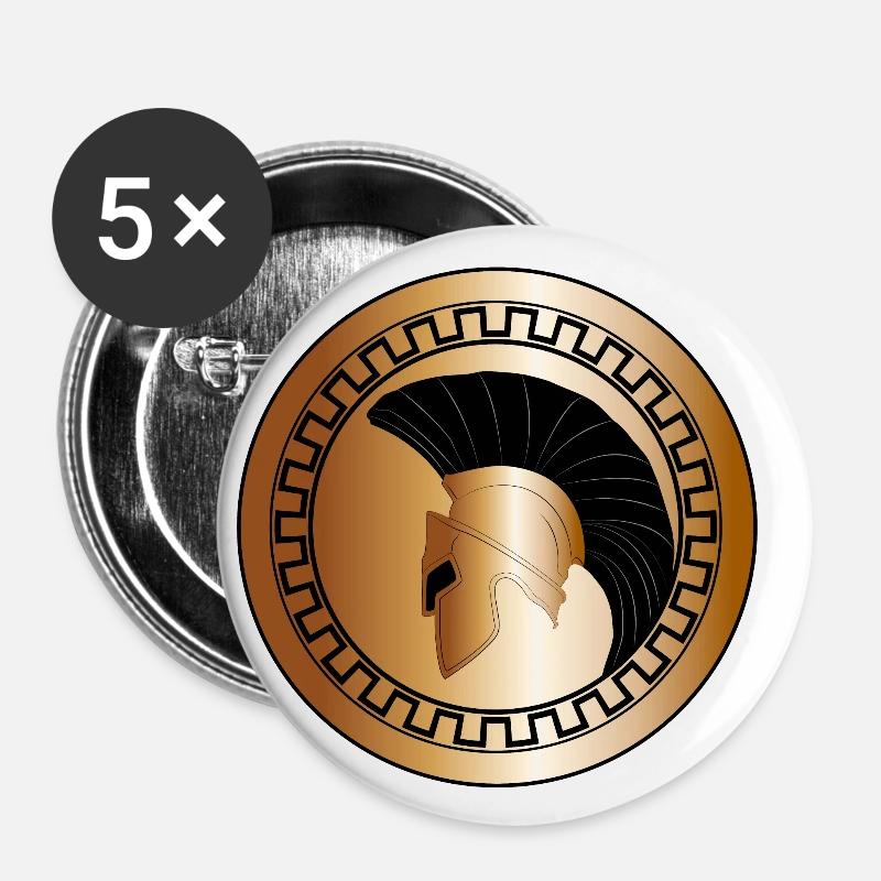 elmo greco e scudo, troiano, oro - Lot de 5 petits badges (25 mm) - blanc
