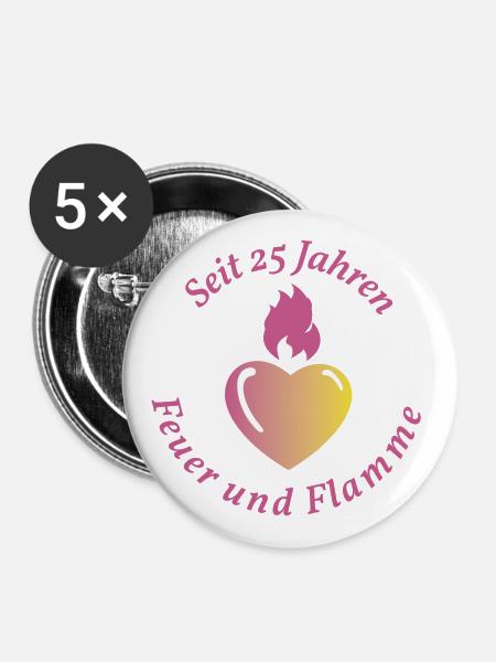 Silberhochzeit, 25 jähriges Jubiläum - Buttons klein 25 mm (5er Pack) - Weiß