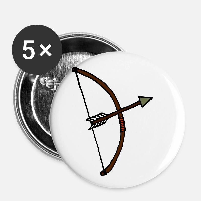Flèche et arc, tir à l’arc, idée cadeau - Lot de 5 petits badges (25 mm) - blanc