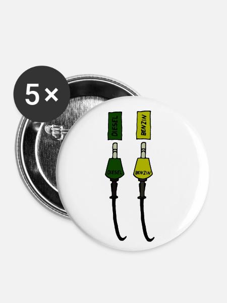 Tankstellen, Zapfsäulen, Diesel, Benzin - Buttons klein 25 mm (5er Pack) - Weiß
