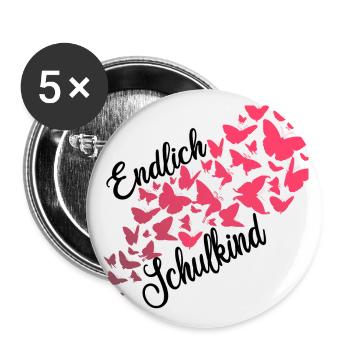 Endlich Schulkind Spruch Einschulung Schmetterling - Buttons klein 25 mm (5er Pack) - Weiß - Vorne