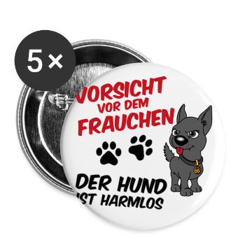Vorsicht vor dem Frauchen - der Hund ist harmlos - Buttons klein 25 mm (5er Pack) - Weiß - Vorne