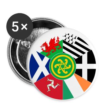 Flaggen der keltischen Nationen, Pan Celtic, Wales, Schottland - Buttons klein 25 mm (5er Pack) - Weiß - Vorne