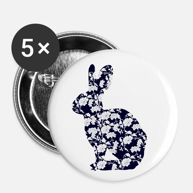 Flowery rabbit - Buttons small 1''/25 mm (5-pack) - white