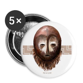 Masque africain, MBOGO - Lot de 5 petits badges (25 mm) - blanc - Devant