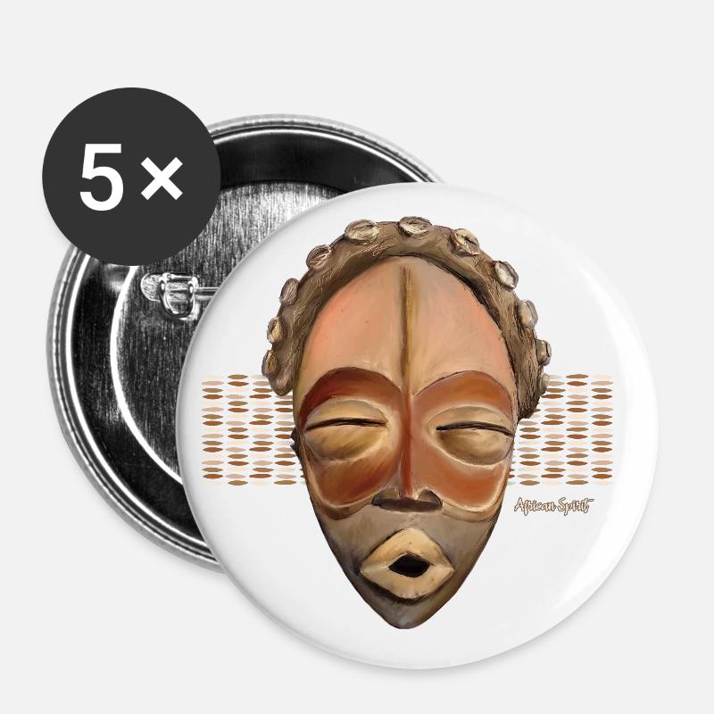 African Mask, INTOU - Buttons small 1''/25 mm (5-pack) - white