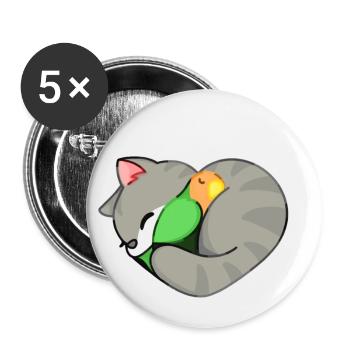 Günstlingskatze mit Papagei - Buttons klein 25 mm (5er Pack) - Weiß - Vorne