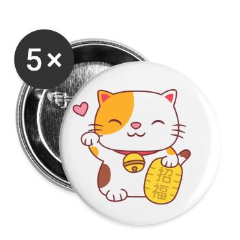 Japanische Viel Glück Charme Maneki Neko Katze - Buttons klein 25 mm (5er Pack) - Weiß - Vorne