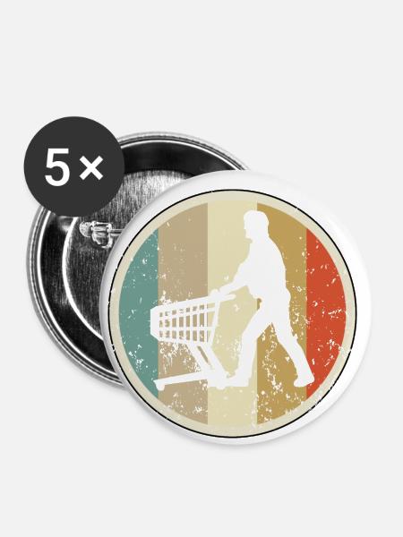 Mann mit Einkaufswagen Supermarkt - Buttons klein 25 mm (5er Pack) - Weiß