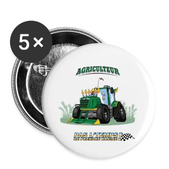 UN AGRICULTEUR N'A PAS LE TEMPS DE PRENDRE RACINE - Lot de 5 petits badges (25 mm) - blanc - Devant