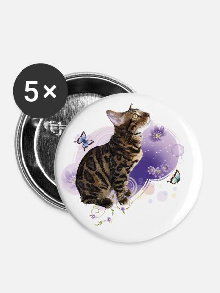 Bengalkatze - Buttons klein 25 mm (5er Pack) - Weiß