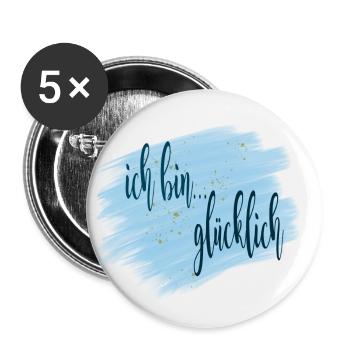 Affirmation - ich bin... glücklich - Buttons klein 25 mm (5er Pack) - Weiß - Vorne