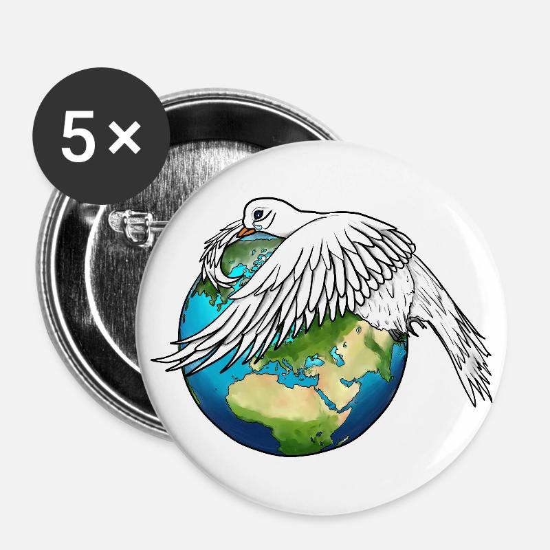 La colombe de la paix pleure et tient la terre - Lot de 5 petits badges (25 mm) - blanc