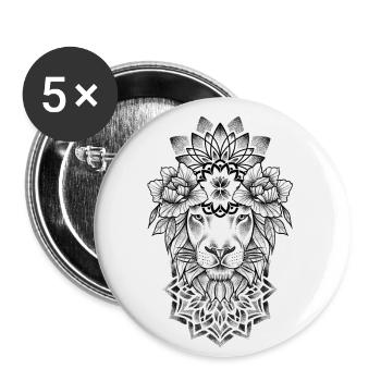 Lion et Mandala dotwork tattoo art - Lot de 5 petits badges (25 mm) - blanc - Devant