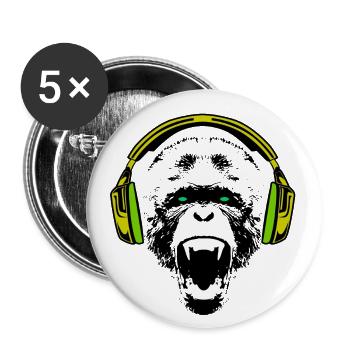 Monkey DJ with Headphone Gift - Buttons small 1''/25 mm (5-pack) - white - Front