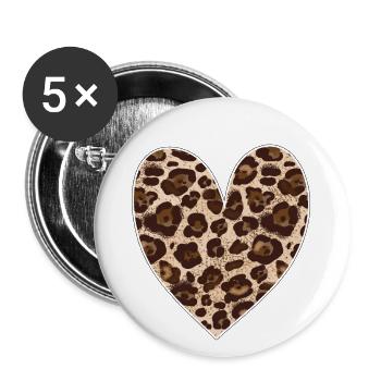 Amour de la Saint-Valentin, Cœur de léopard, Saint-Valentin, Vache - Lot de 5 petits badges (25 mm) - blanc - Devant