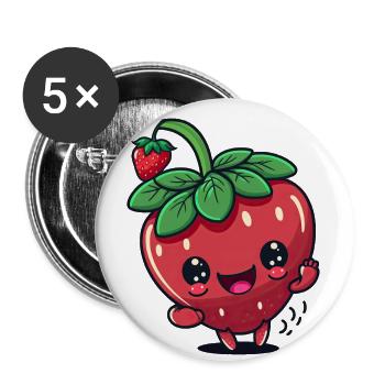 Kawaii Erdbeer-Design, Für süße Früchtchen - Buttons klein 25 mm (5er Pack) - Weiß - Vorne