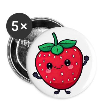 Kawaii Strawberry Design, Pour les fruits sucrés - Lot de 5 petits badges (25 mm) - blanc - Devant