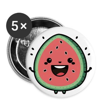 Kawaii Wassermelone, für süße Früchtchen - Buttons klein 25 mm (5er Pack) - Weiß - Vorne