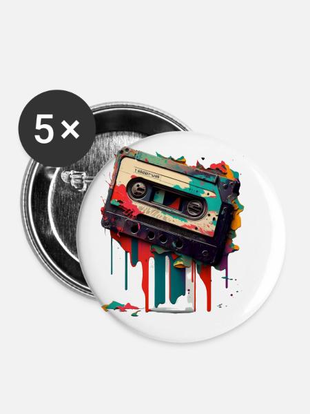 Retro Mixtape - Buttons klein 25 mm (5er Pack) - Weiß
