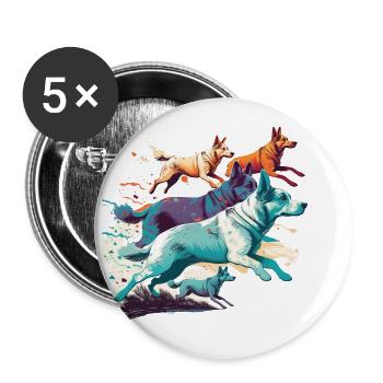 Chiens colorés - Groupe de chiens - Lot de 5 petits badges (25 mm) - blanc - Devant