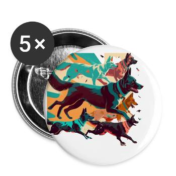 Chiens colorés - Groupe de chiens - Lot de 5 petits badges (25 mm) - blanc - Devant