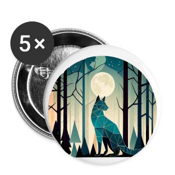 Geometrische Katze im Wald mit Vollmond - Buttons klein 25 mm (5er Pack) - Weiß - Vorne