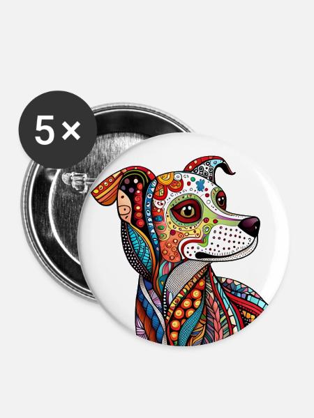 Zentangle-Hund - Buttons klein 25 mm (5er Pack) - Weiß