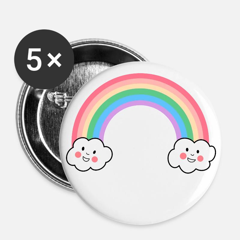 Rainbow Kawaii Cloud Love Is Love Variety - Buttons small 1''/25 mm (5-pack) - white