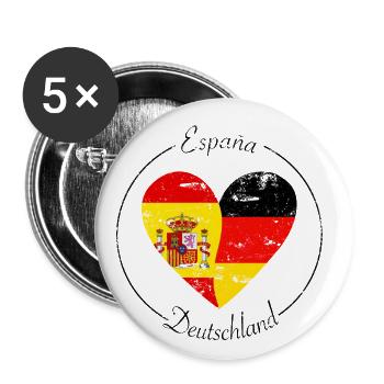 España and Germany Heart Logo - Buttons small 1''/25 mm (5-pack) - white - Front