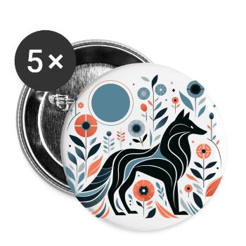 Floraler Wolf - Buttons klein 25 mm (5er Pack) - Weiß - Vorne
