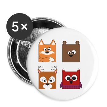 Fox bear owl deer - Buttons small 1''/25 mm (5-pack) - white - Front