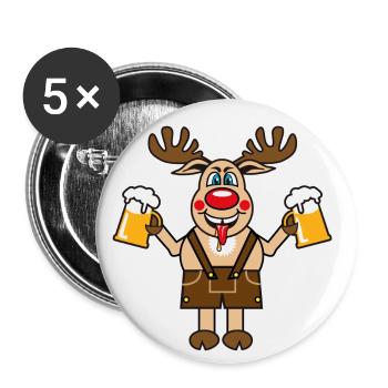 148 Hirsch Rudi Bier besoffen lustig - Buttons klein 25 mm (5er Pack) - Weiß - Vorne