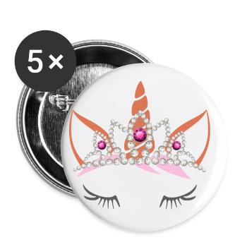 Licorne pour filles anniversaire princesse tiare - Lot de 5 petits badges (25 mm) - blanc - Devant