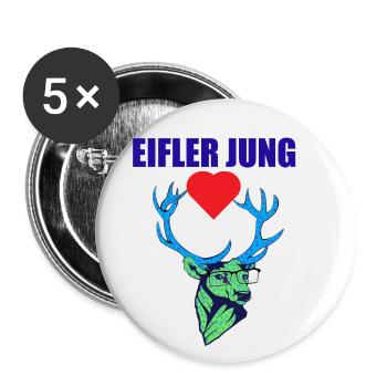Eifler Jung, Hirsch mit Herz -Eifel Geschenke - Buttons klein 25 mm (5er Pack) - Weiß - Vorne