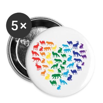 Tierliebe - Regenbogen Herz - Buttons klein 25 mm (5er Pack) - Weiß - Vorne