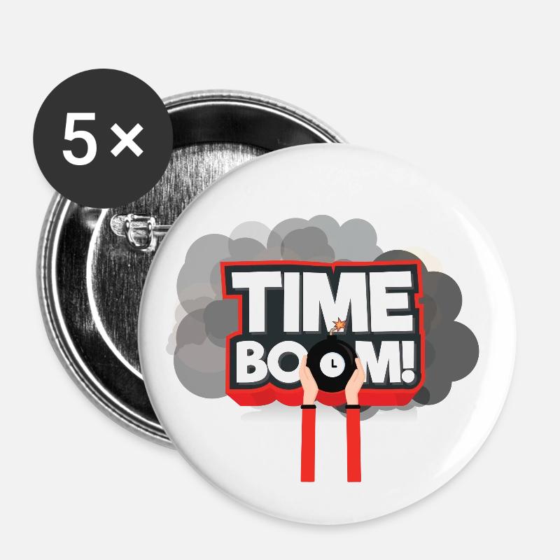 TimeBOOM! - Lot de 5 petits badges (25 mm) - blanc