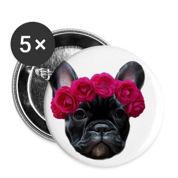 Französische Bulldogge / French Bulldog Flower - Buttons small 1''/25 mm (5-pack) - white - Front