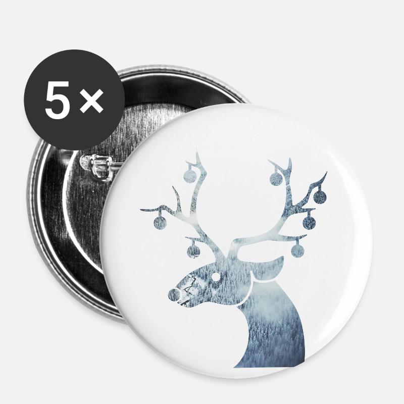 reindeer - Buttons small 1''/25 mm (5-pack) - white