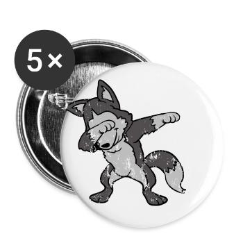 Retro Vintage Grunge Style Dabbing Dab Wolf Husky - Buttons klein 25 mm (5er Pack) - Weiß - Vorne