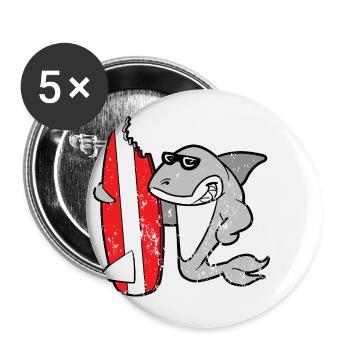 Planche de surf requin style grunge vintage rétro - Lot de 5 petits badges (25 mm) - blanc - Devant